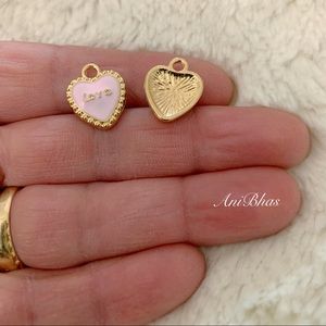 2 Pink Enamel Heart Charms